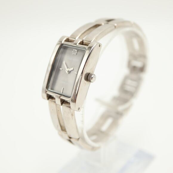 Nine West Diamond Silver Tone Tank Womens 19mm Watch Link Bracelet w New Battery - Picture 8 of 13